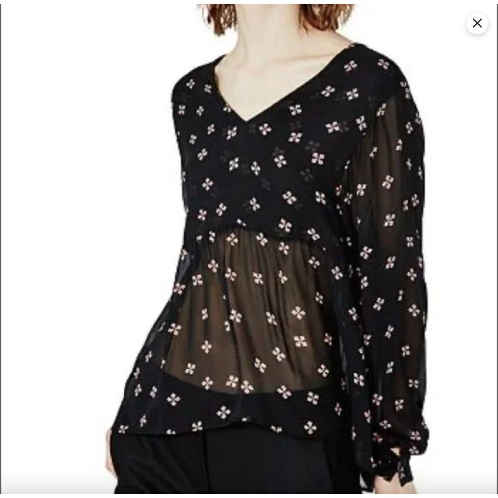 Womens Maje Leona Foulard Print Blouse Semi Sheer Boho Top US Small (1)